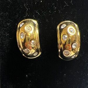 Nolan Miller Gold Plates Half Hoop Pierced Earrings with Swarovski Crystals